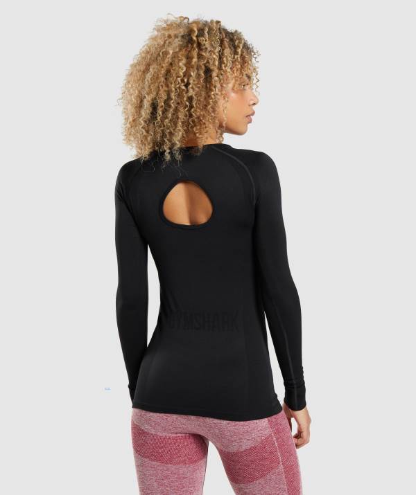 Damske Mikiny Gymshark Flex Long Sleeve Top Čierne | QX2841657